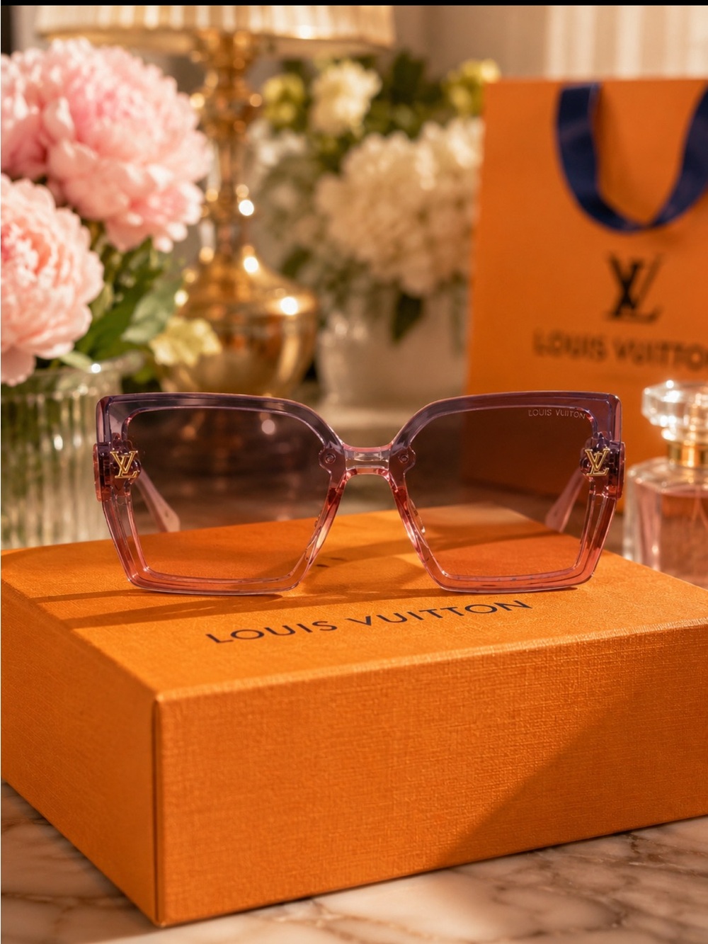 Lavender Pink Gradient Oversized Square Sunglasses